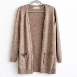 ONLY Longline Open Front Knit Cardigan | Neutral Taupe | Size M